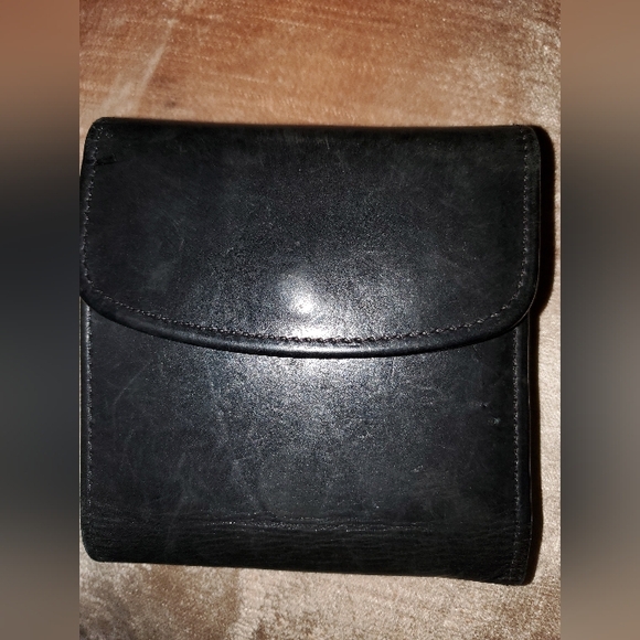 Vintage Coach Black Leather Mini Wallet With Kisslock Coin Purse - Picture 1 of 9